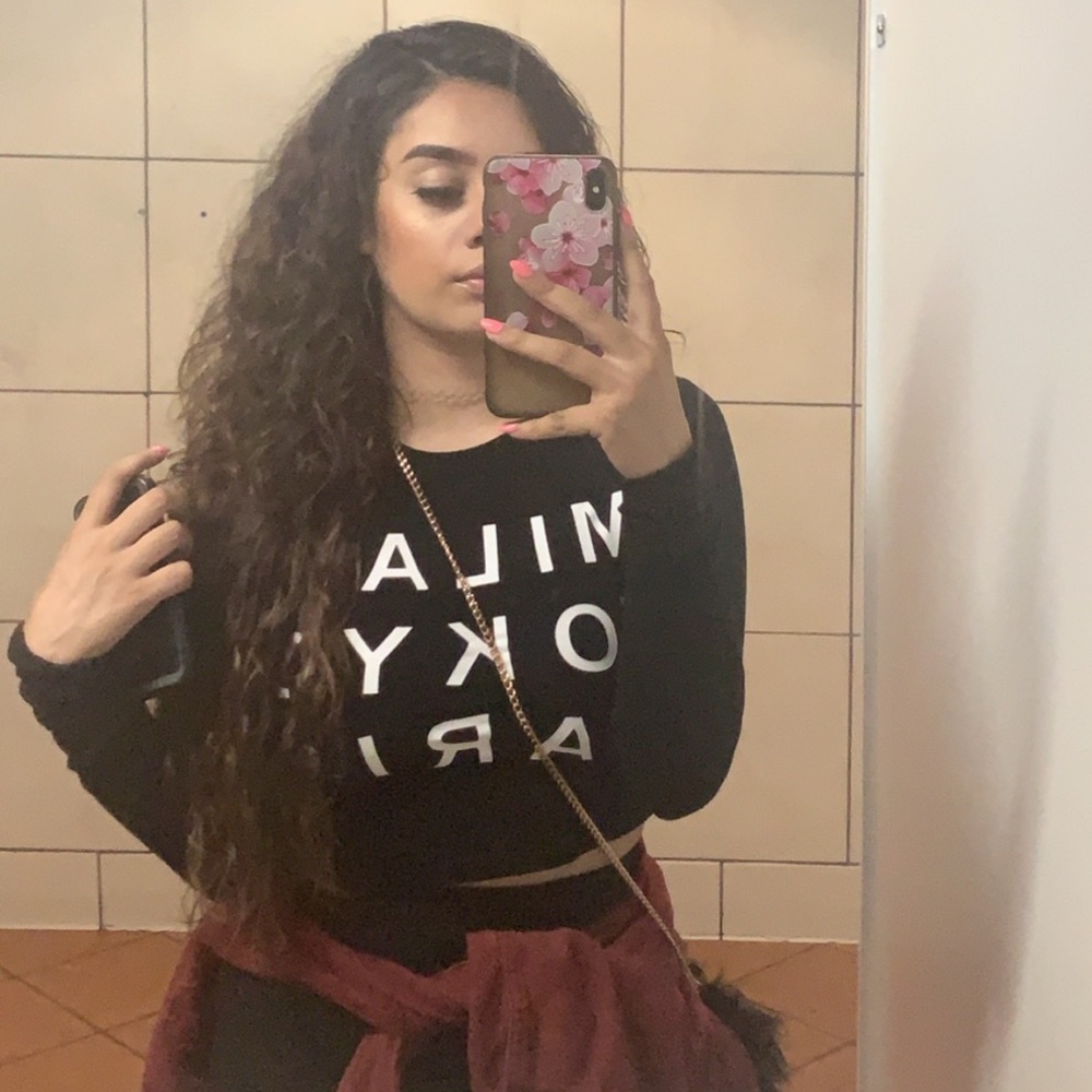 Milan Tokyo Paris Long Sleeve Black Crop Top